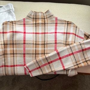 Tahari Plaid Crew Neck Sweater - Beige, Red, Black